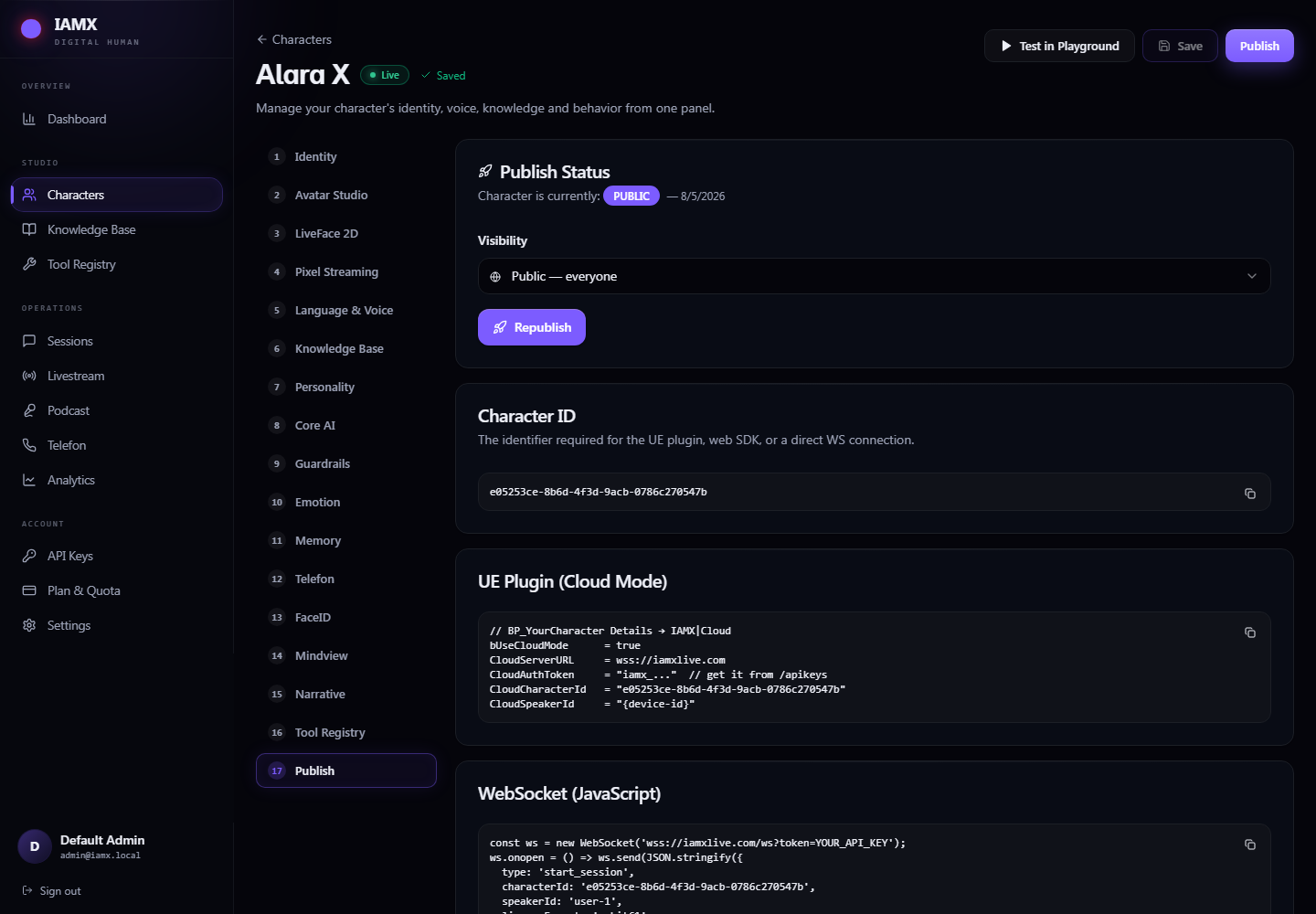 The Publish tab showing the Unreal Engine cloud mode settings block ready to copy